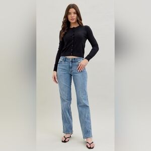 Judy Blue HR Light Wash Cell Phone Pocket Straight Fit Denim Dad Jeans 13/31 NWT